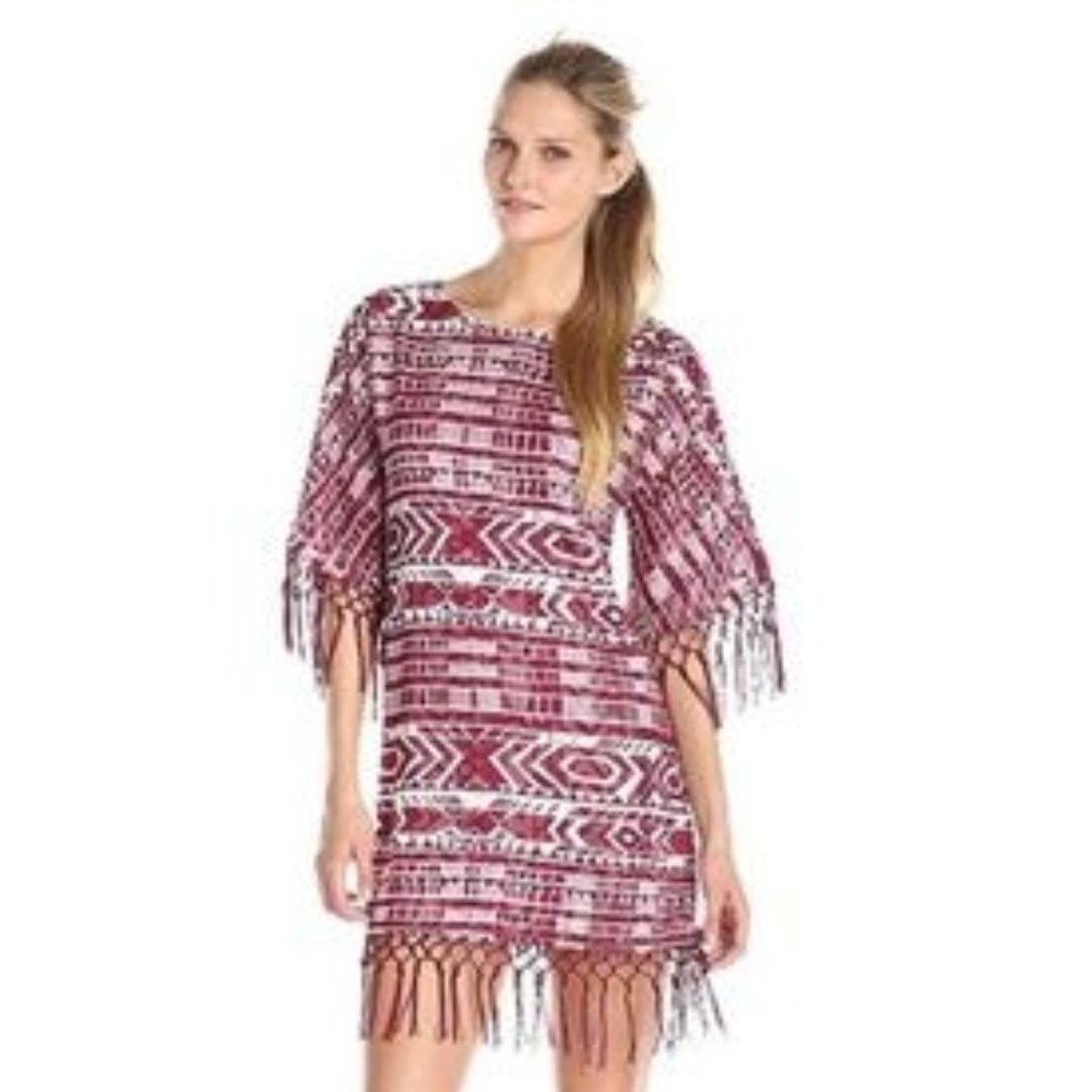 Sam Edelman Geometric Print Fringe Dress L
